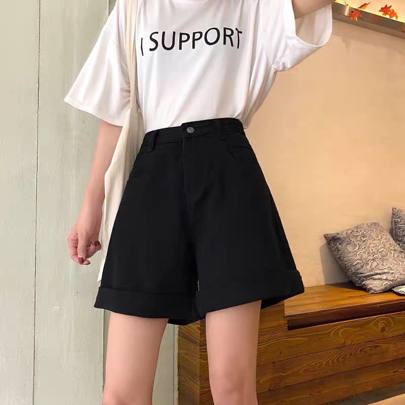 Quần short jean nữ Lylyshop, quần sooc đùi ống rộng chất bò mềm mịn