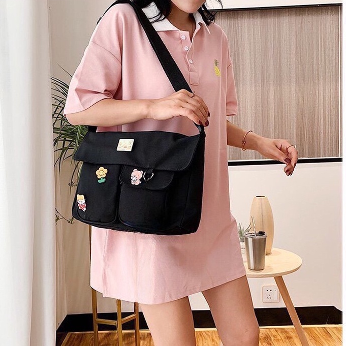 Túi đeo chéo Hazin nam nữ thời trang đi học để sách vở đồ dùng vải canvas đẹp giá rẻ chất lượng tốt HZM12