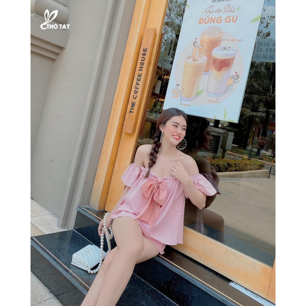 Set bộ áo tay ngắn nơ ngực và quần ngắn xinh xắn