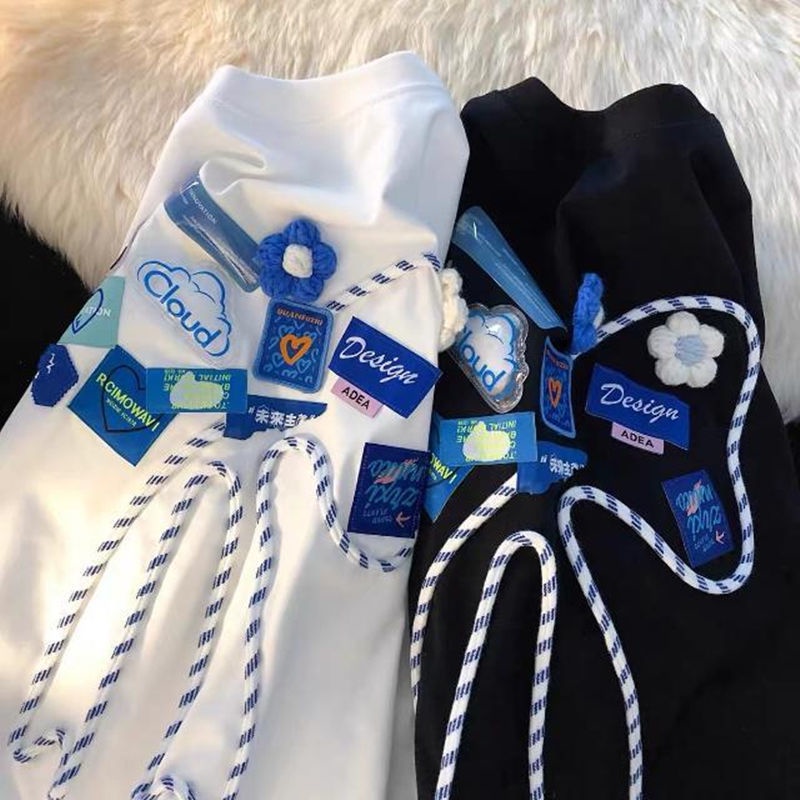 Áo Thun Tay Ngắn Dáng Rộng Phối Nơ Phong Cách Mỹ Thời Trang Cho Nam Và Nữ