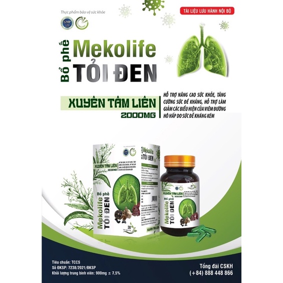 Viên uống bổ phế Xuyên Tâm Liên Mekolife TỎI ĐEN (lọ 30 viên) giúp giảm ho, giảm đờm do viêm họng, phế quản