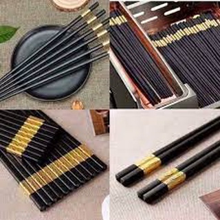 Bộ 10 đôi Đũa mạ vàng, Đũa ăn cao cấp đũa khảm vàng hàn quốc Chống Trơn- Chống Trượt- Chống Mốc- Bền Mầu