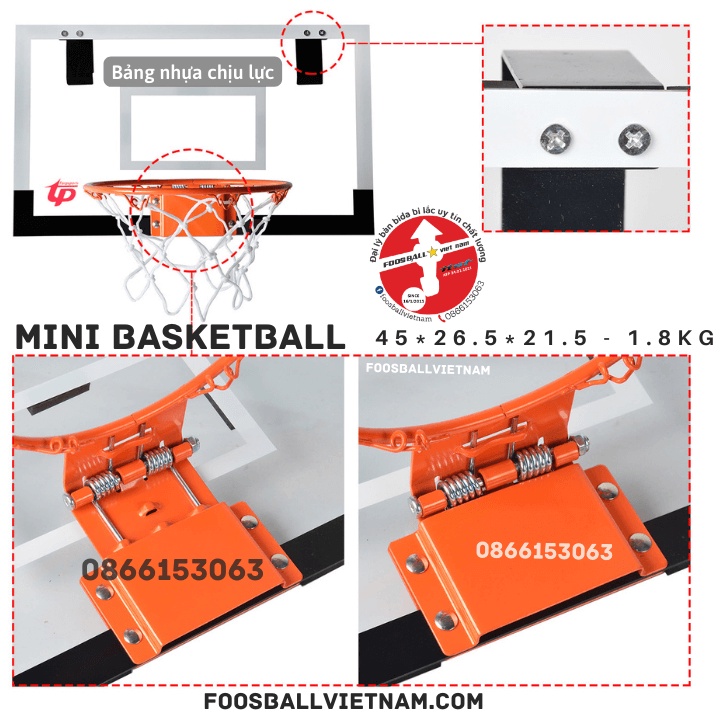 Bảng bóng rổ Basketball mini giá rẻ cho bé treo tường tại nhà 45*26.5*21.5 cm nặng 1.8kg