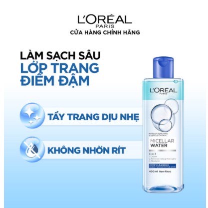 Nước tẩy trang L'oreal Micellar Loreal 400ml Xanh Đậm Sạch sâu - Xanh Nhạt - Hồng Dưỡng Ẩm