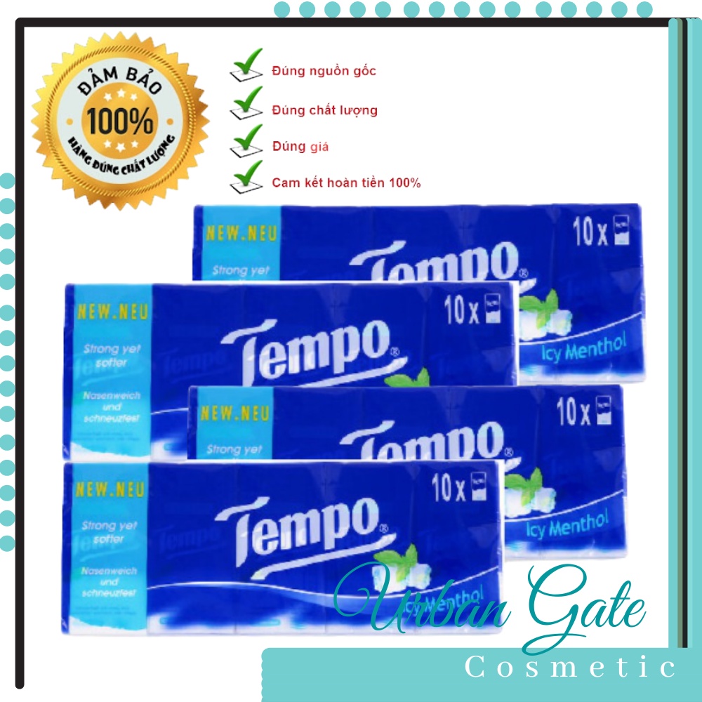 Khăn giấy bịch TEMPO Icy Menthol (1 lốc 10 Gói - Bạc hà)