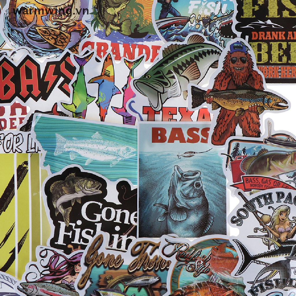 【warmwing】 65Pcs Funny Fisherman Go Fishing Sticker Outdoor Suitcase Laptop Guitar Sticker .