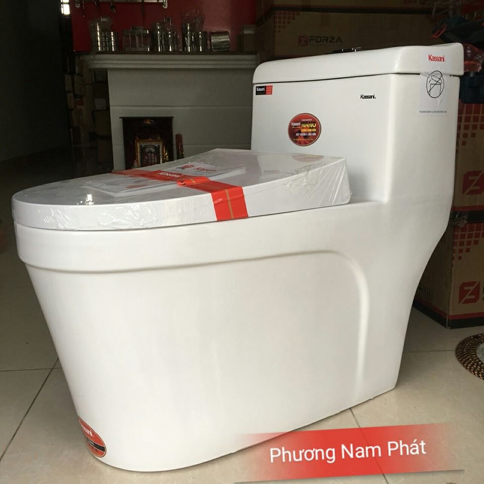 Bồn Cầu 1 Khối Kassani Thái Lan 2395 Phương Nam Phát XẢ XOÁY 2 LỚP KẾT HỢP XẢ ĐẨY NƯỚC MẠNH MEN NANO CAO CẤP