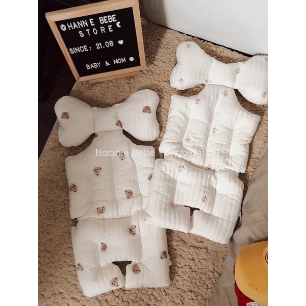 Đệm Lót Xe Đẩy Em Bé Chất Liệu Quilting Thoáng Khí Thêu Hoạ Tiết Dễ Thương Phong Cách Hàn Quốc