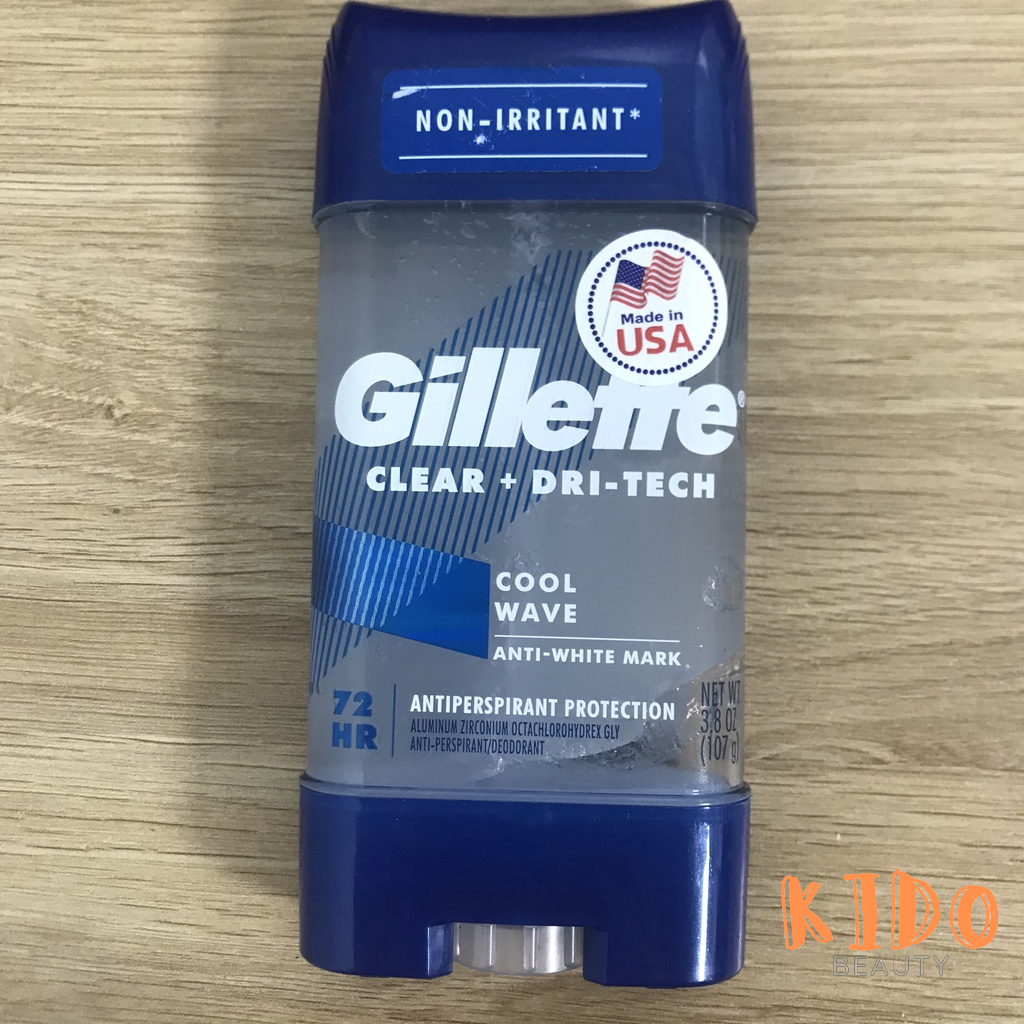 Lăn khử mùi nam Gillette Clear Gel Cool Wave 107g lăn nách nam dạng gel khử mùi 72h Ultimatte Protection/Clear Dri Tech