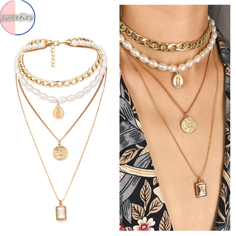 [Mã FASHIONT4FA2 giảm 10K đơn 50K] COD 1PC Dây chuyền nhiều sợi đính ngọc trai phong cách Boho cổ điển cho nữ