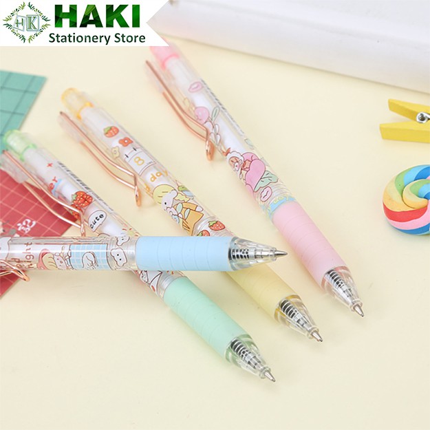 Bút bi nước mực gel màu đen HAKI, bút bi cute hình cô gái dễ thương nhiều màu B13