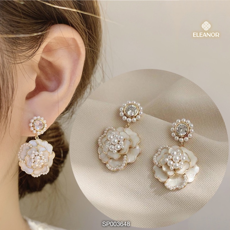 Bông tai nữ Eleanor Accessories hình hoa lớn đính ngọc trai nhân tạo phụ kiện trang sức đẹp