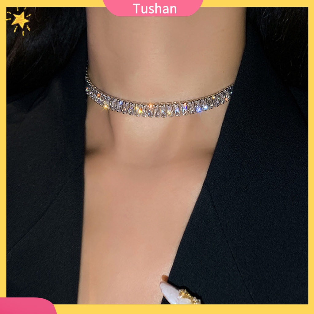 Vòng cổ choker siêu nhẹ đính đá zircon lấp lánh đơn giản