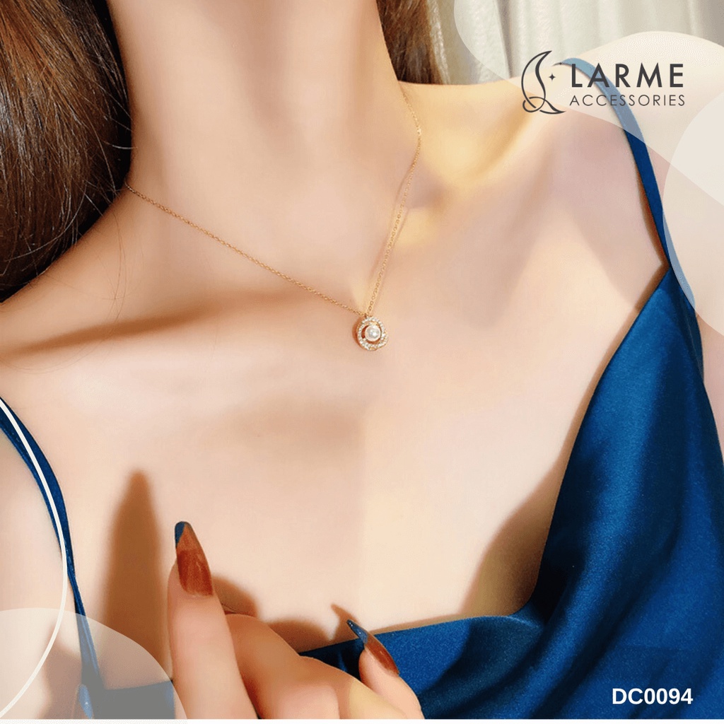 Dây chuyền nữ, vòng cổ nữ hạt trai viền đá sang trọng Larme Accessories -DC0094