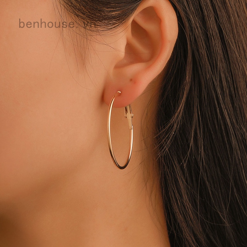 Set gồm 6 khuyên tai vòng tròn mạ vàng mạ bạc phong cách cổ điển dành cho nữ