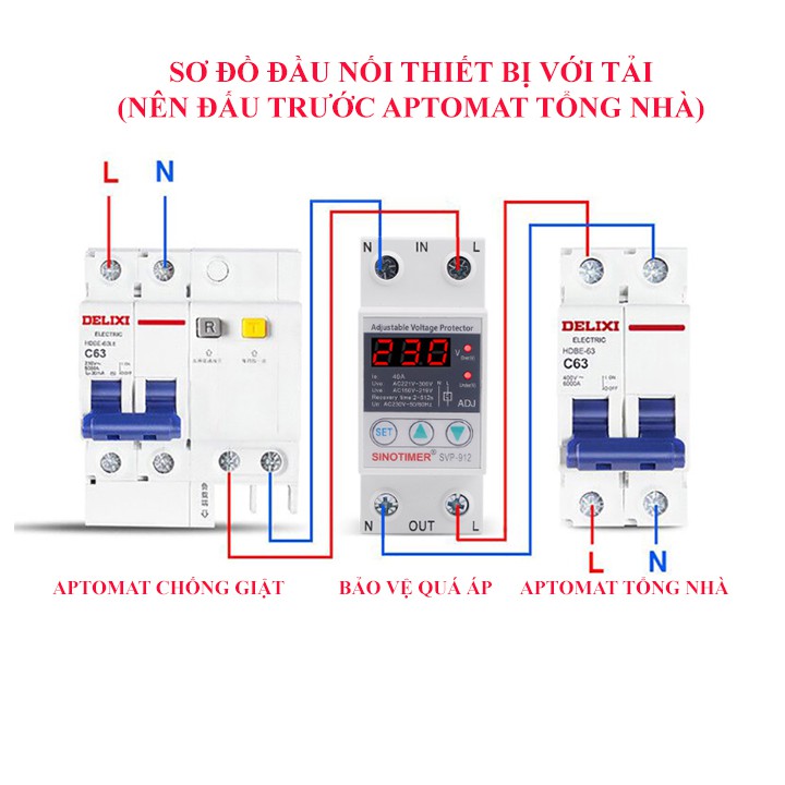 Bảo vệ mất dây trung tính 40A có thể điều chỉnh điện áp bảo vệ - bảo vệ mất pha