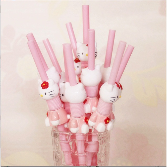 5 ống hút cong XIAODUOJIAJU hình Hello Kitty xinh xắn thân thiện với môi trường