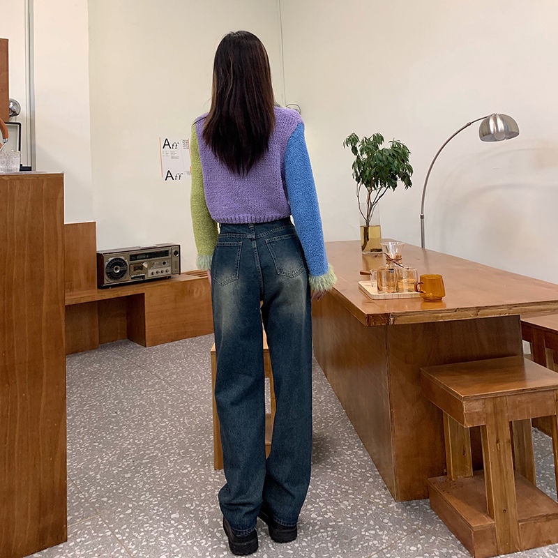 ⊕❧❦Quần Jeans Nữ Dài Dáng Rộng Rách Gối Thời Trang Thu Đông