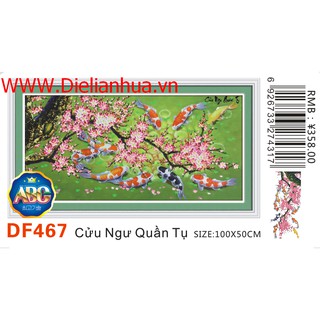 Tranh đính đá cá cửu ngư quần tụ.kích thước:100x50cm