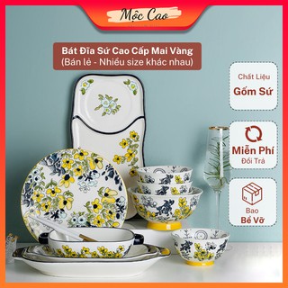 Bát sứ, bát ăn cơm họa tiết hoa mai vàng decor phụ kiện bàn ăn sang trọng