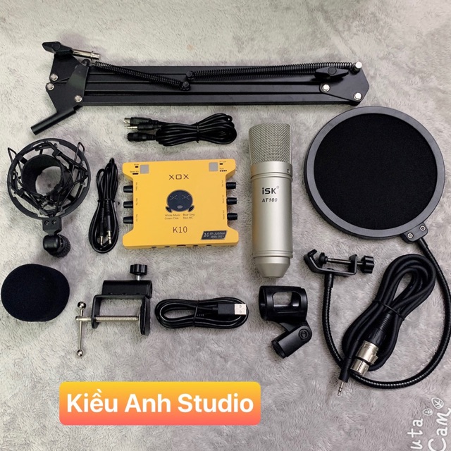 Combo mic thu âm Livestream ISK AT100 Hoa Vinh và SuondCard XOX K10 bản 2020 cao cấp hát cực Hay