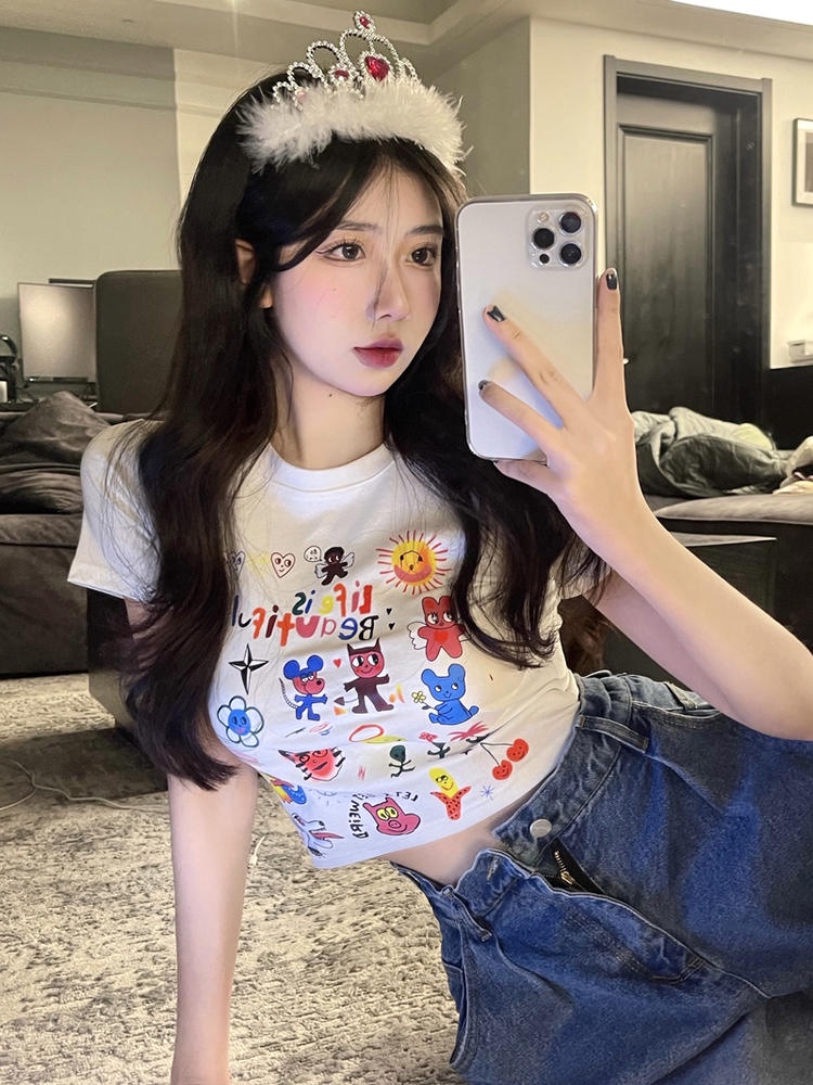 Áo Thun Tay Ngắn Cổ Tròn Họa Tiết Hoạt Hình Thời Trang 49808