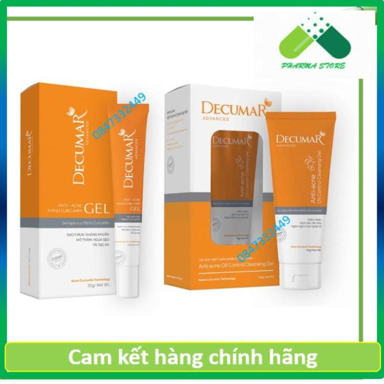 Combo DECUMAR ADVANCED [Gel ngừa mụn, gel rửa mặt kiềm nhờn, kem chống nắng] (Decuma, advance]