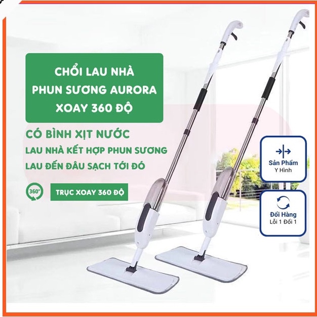 Chổi Lau Nhà Phun Sương Xoay 360 Độ , Cây Lau Nhà Thông Minh Phun Sương
