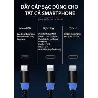 cáp sạc nam châm 3 đầu IP- type c-micro usb dây dù cao cấp