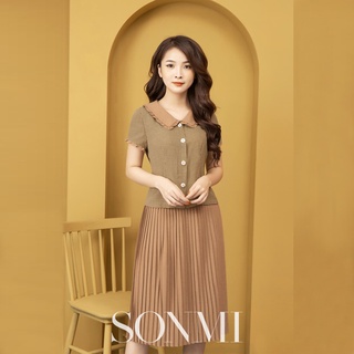 Set Bộ Nữ Công Sở SONMI Hàn Quốc Cao Cấp Đẹp Chân Váy Xếp Ly Và Áo Sơ Mi Tay Ngắn AIMÉE ETTE