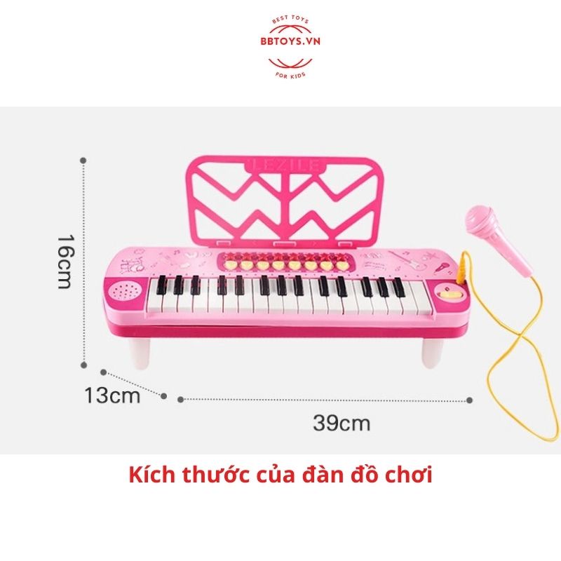 Đàn piano cho bé kèm mic đồ chơi có nhạc (tặng kèm 3 pin AA)  (BBTOYS: 47)