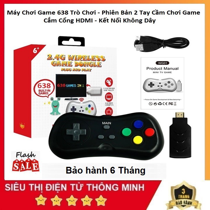 Máy Chơi Game Mini Retro 638 Trò - Kết Nối Không Dây - 2 Người Chơi Cắm Cổng HDMI 2021 - Bảo Hành 6 Tháng