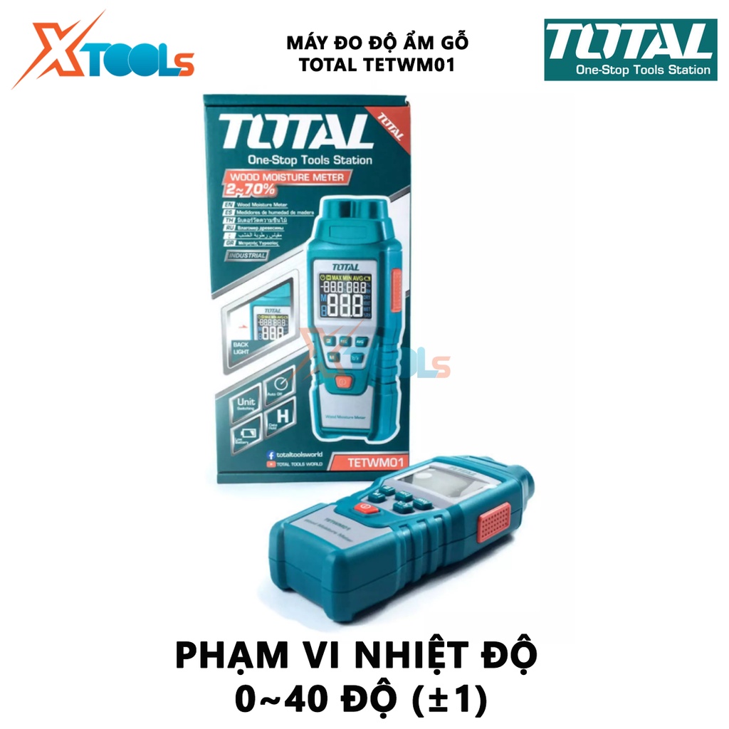 Máy đo độ ẩm gỗ TOTAL TETWM01 | thiết bị kiểm tra độ ẩm Phạm vi đo độ ẩm 2 ~ 70%, Thời gian đáp ứng＜ 1 giây, dùng pin AA