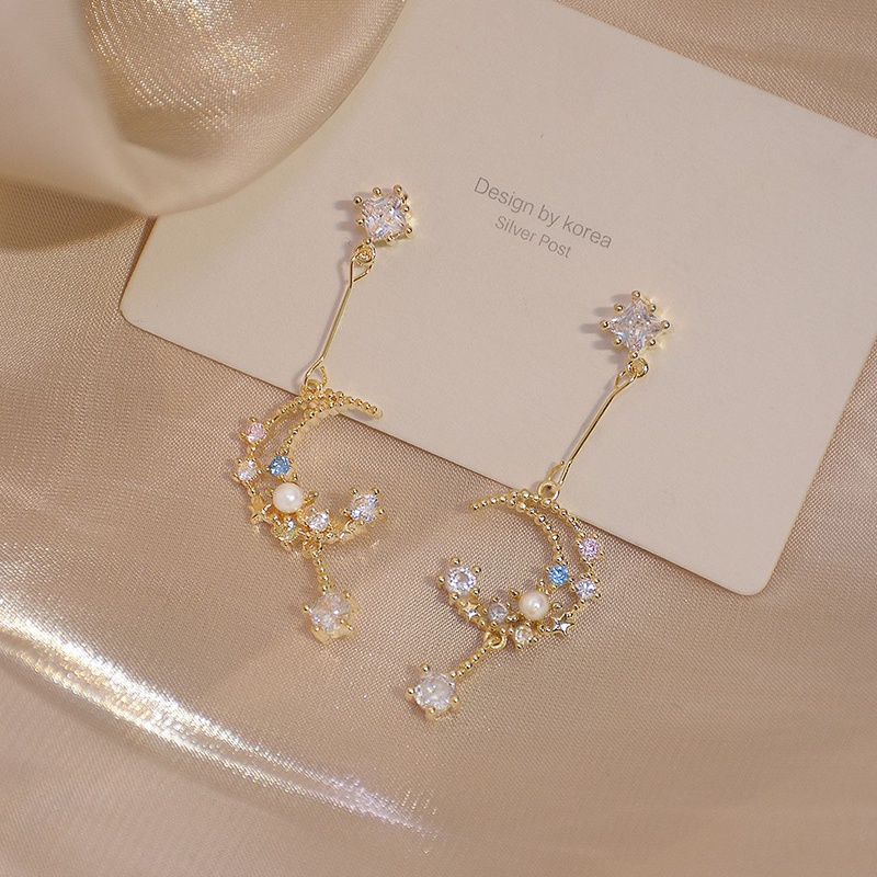 Bông tai hình mặt trăng đính đá trong suốt 14K nhiều màu sắc