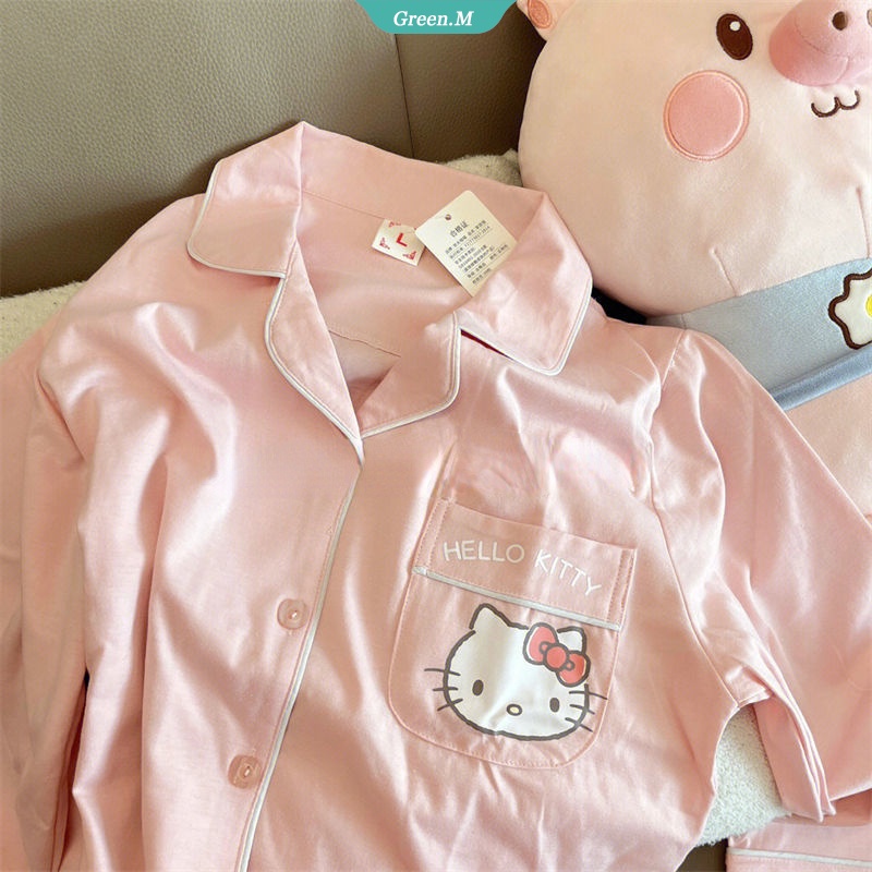 SANRIO Bộ Đồ Ngủ Tay Dài In Hoạt Hình Hello Kitty Dễ Thương Thời Trang Xuân Thu Cho Nữ