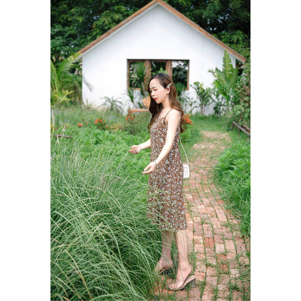 Váy hoa đuôi cá dáng dài, đầm 2 dây đuôi cá , đầm hoa  DAM0301