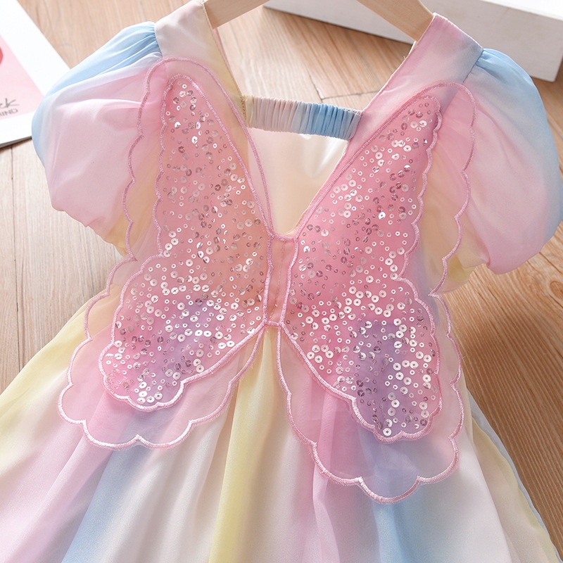 Đầm Công Chúa Chất Chiffon Tay Ngắn Hoạ Tiết Bướm Nhiều Màu Sắc Cho Bé Gái