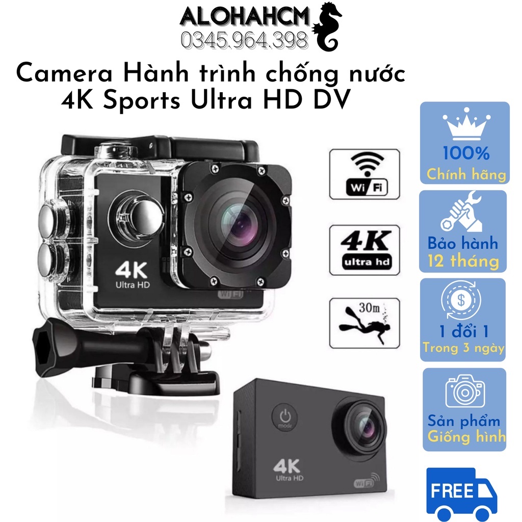 CAMERA HÀNH TRÌNH 4K Ultra HD DV Siêu nét - Camera Phượt Thể Thao Kết Nối Wifi Chống Nước Chống Rung - BH 12 Tháng