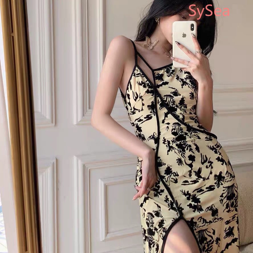 Đầm Hai Dây Họa Tiết Hoa Phong Cách Retro Mùa Hè Cá Tính