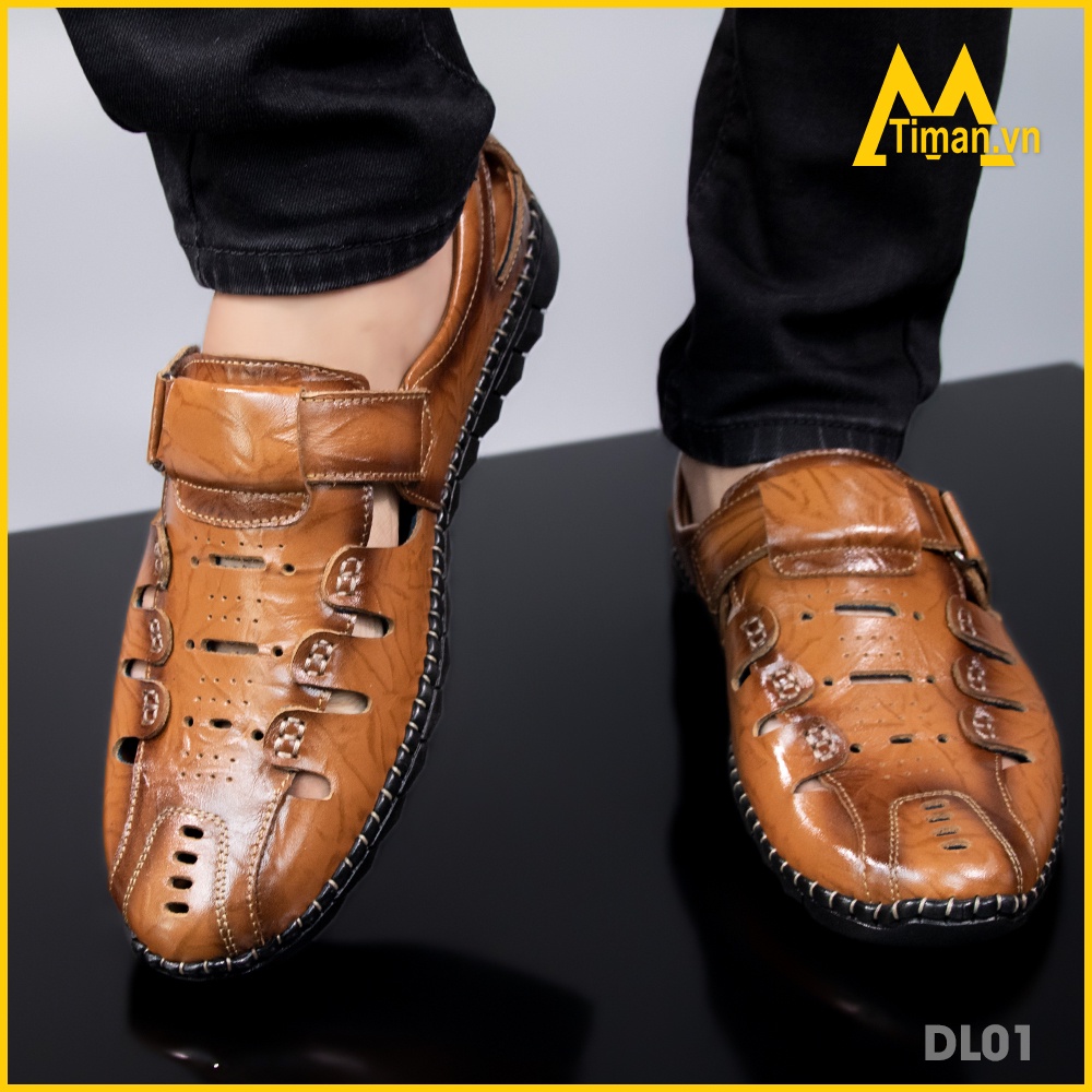 Giày sandal da nam cao cấp phong cách công sở hàn quốc màu nâu đẹp bảo hành 5 năm DL01 TIMAN