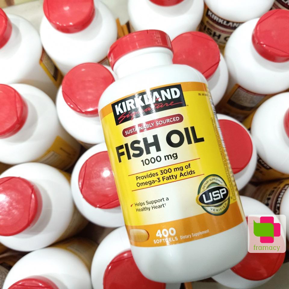 Dầu cá Kirkland Fish Oil 1000mg, Mỹ (400v) bổ sung omega 3 giúp ổn định huyết áp, tim mạch cho người lớn