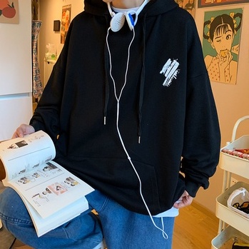 Áo khoác hoodie dáng rộng in hình graffiti thời trang Nhật nam tính