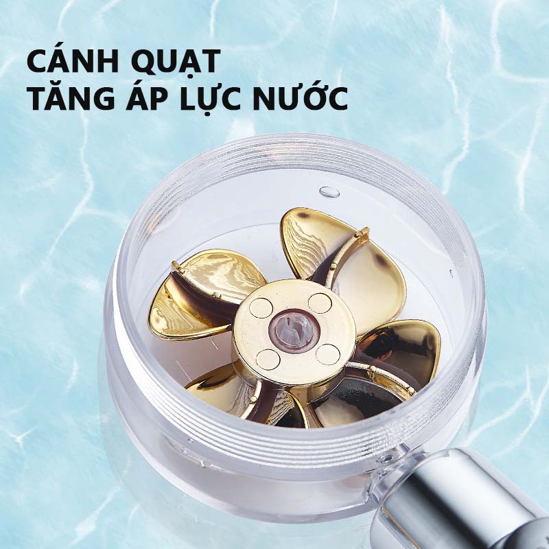 [Chính hãng] Tay vòi sen, bát sen tắm cánh quạt siêu tăng áp, có nút bấm tắt mở nước tiện lợi