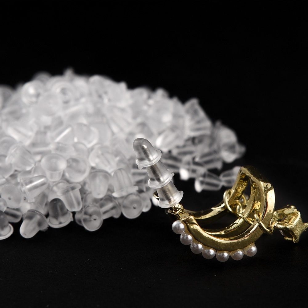 Set 500 Nút Chặn Bông Tai Bằng Silicon Trong Suốt Chống Dị Ứng DIY Kèm Hộp Đựng Tiện Lợi