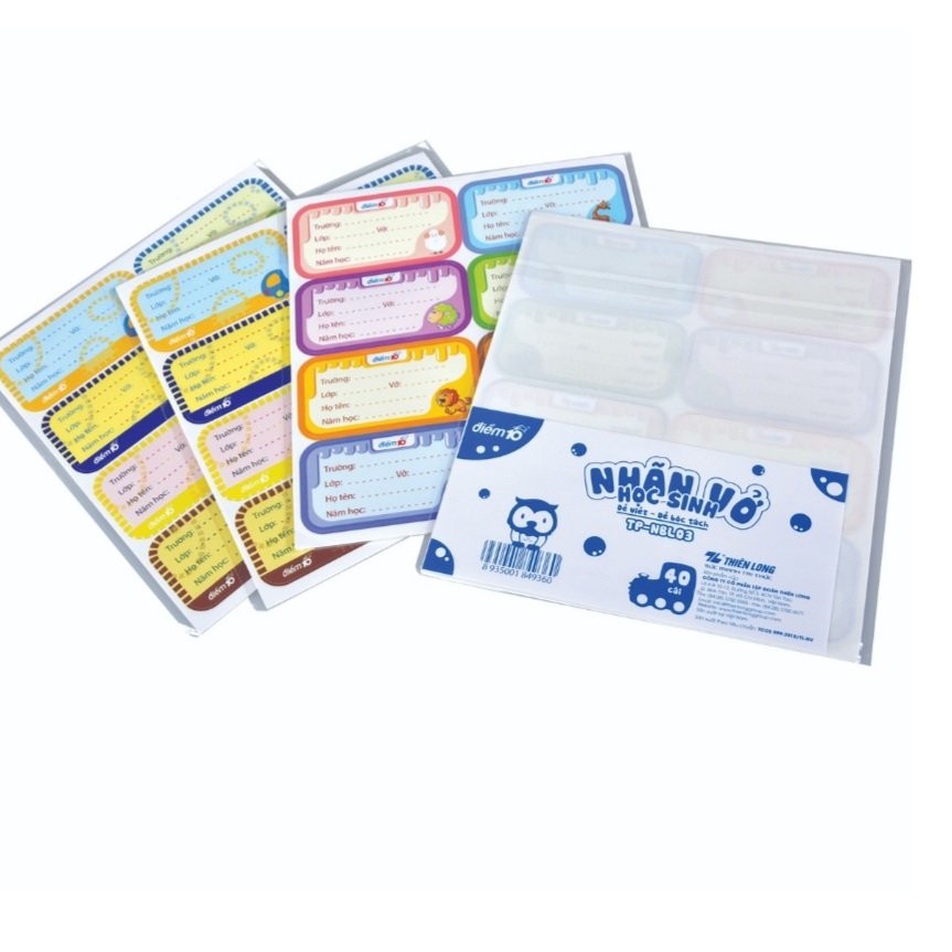 Nhãn vở Điểm 10 TP-NBL03 ( 5 xấp, 8 cái / xấp ), hàng có kiểm tra chất lượng và an toàn