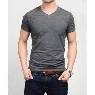 Áo thun cổ tim Hoa Long - xám chuột - co giãn 4 chiều