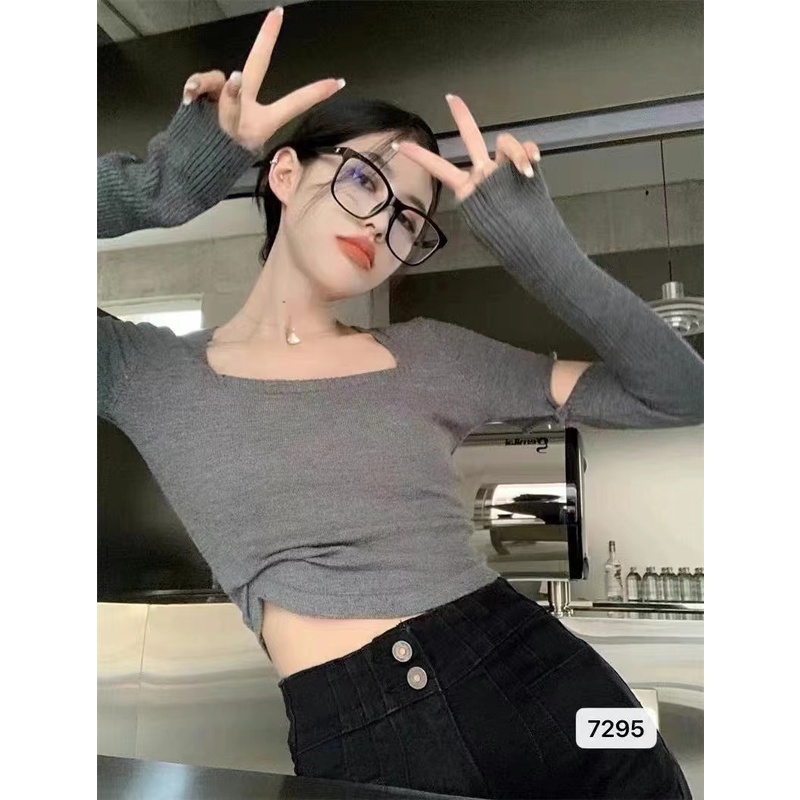 Cocory vn Áo Dệt Kim Nữ Tay Dài Dáng Ôm 4 Màu Thời Trang