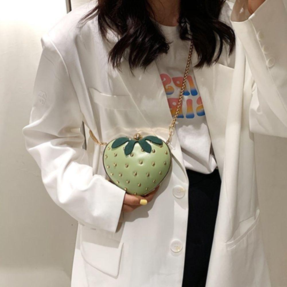 Túi Đeo Chéo Mini Bằng Da PU Hình Trái Tim / Dâu Tây Phối Dây Xích Thời Trang Cho Nữ