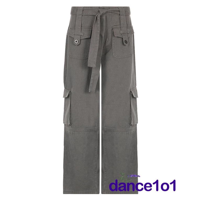 Quần Jeans Ống Rộng Lưng Cao Có Túi Thời Trang Hàn Quốc Khiêu Vũ1O1-Harajuku Y2K