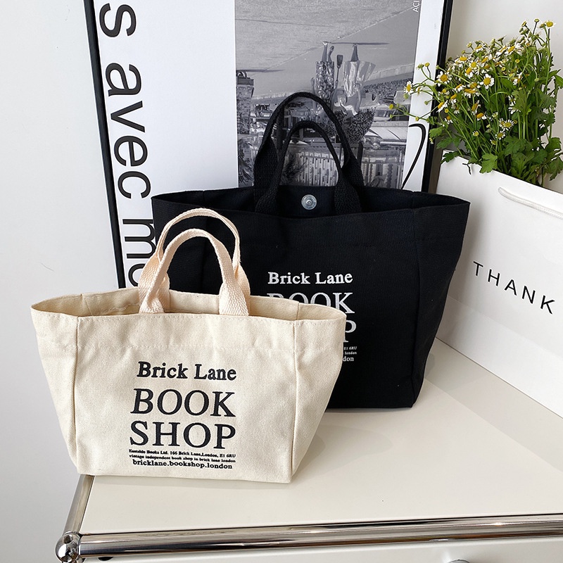 Túi Xách Canvas Đựng Hộp Cơm Trưa In Chữ Đơn Giản Phong Cách Nhật Bản